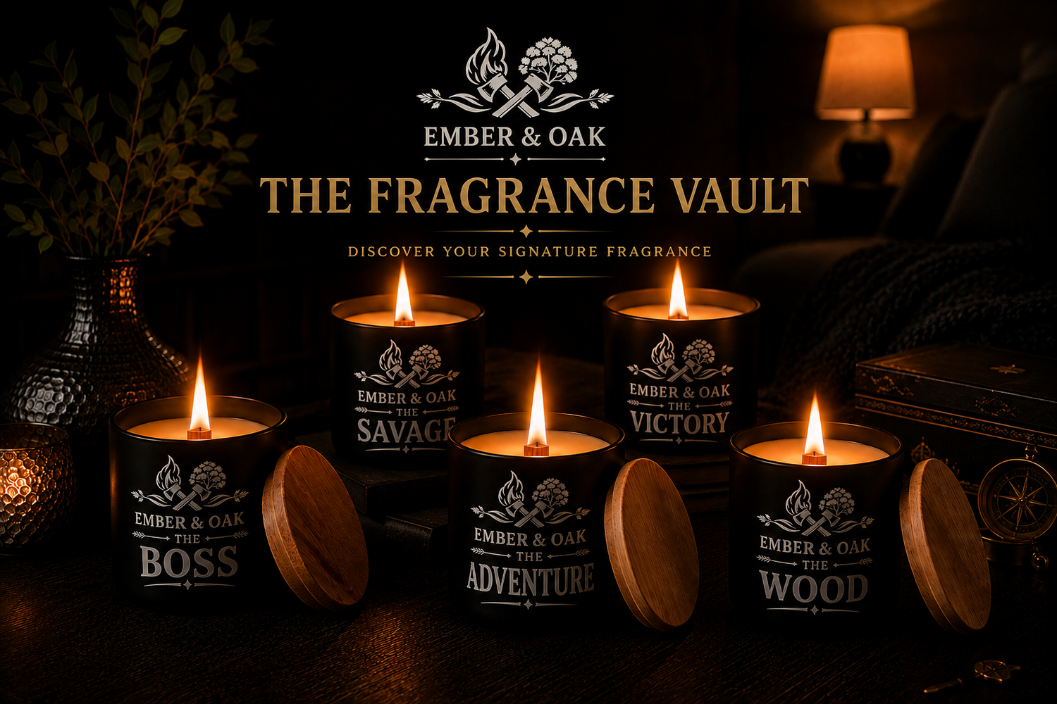 Ember & Oak Fragrance Vault featuring luxury scented candles inspired by iconic fragrances