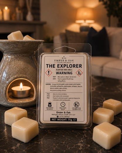 Ember & Oak The Explorer luxury scented wax melt with wax melt burner and individual wax melts