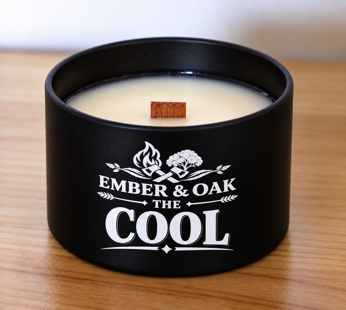     The Cool 8oz candle showing coconut soy wax and wooden wick