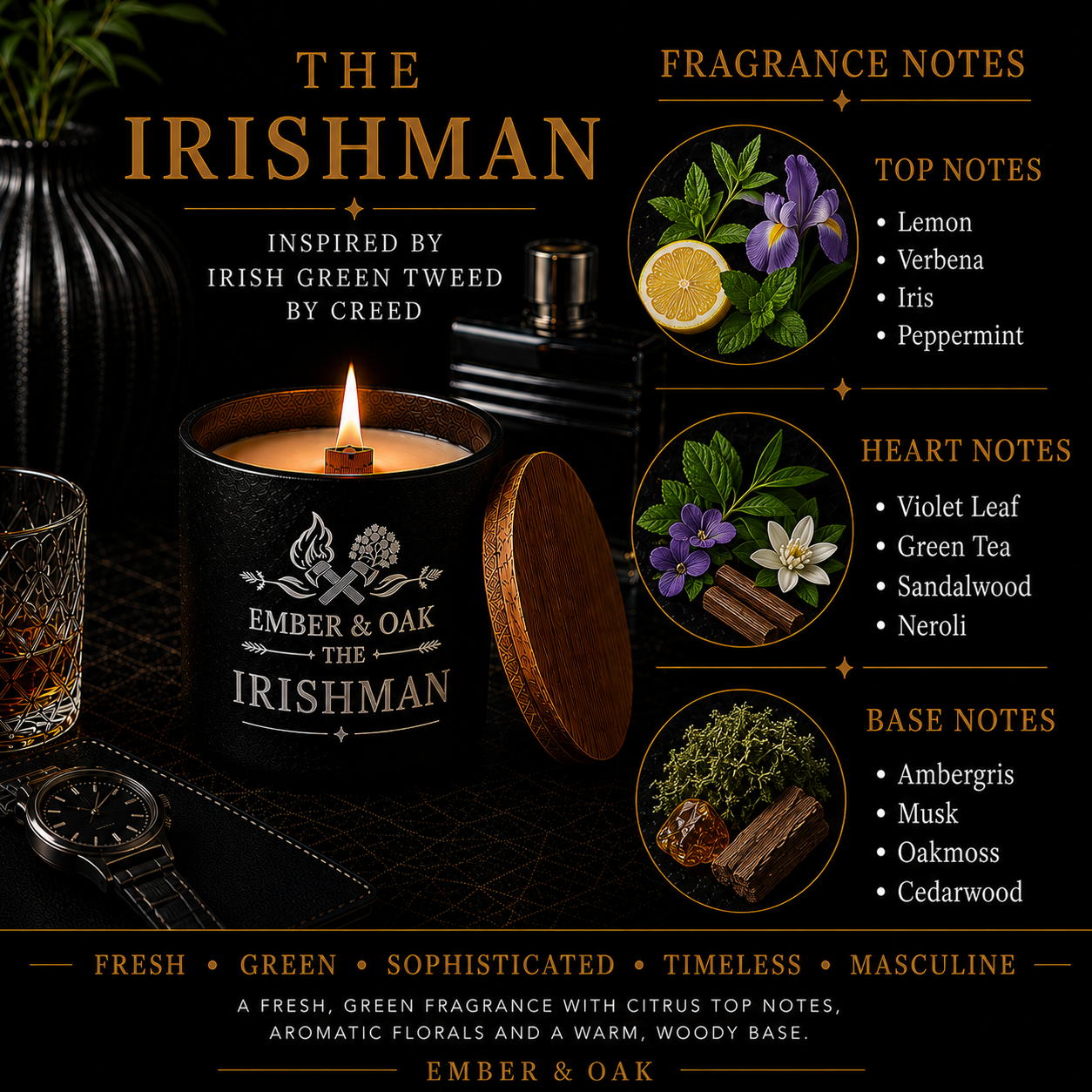 The Irishman Luxury Candle - Inspired by Green Irish Tweed