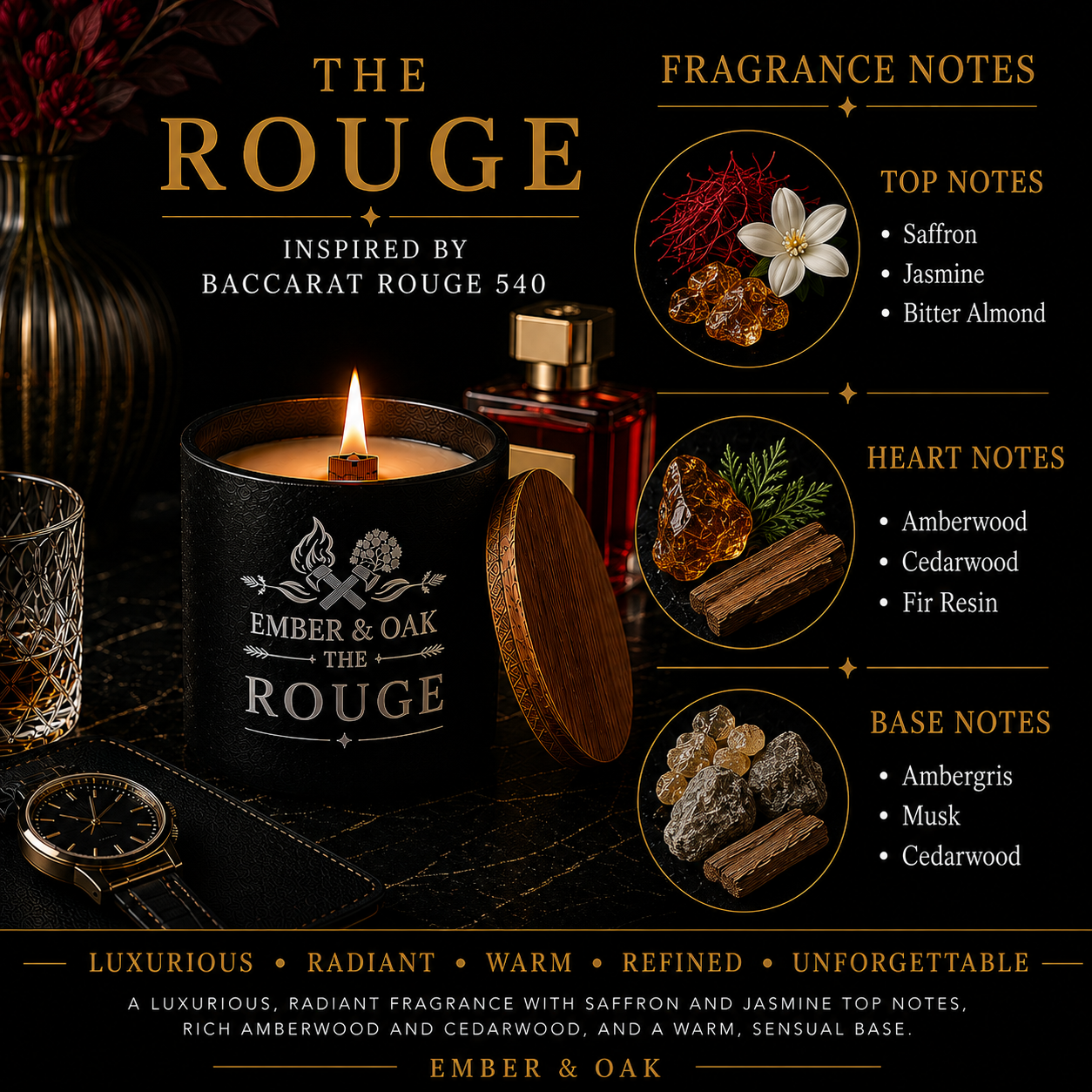 The Rouge Luxury Candle - Inspired by Baccarat Rouge