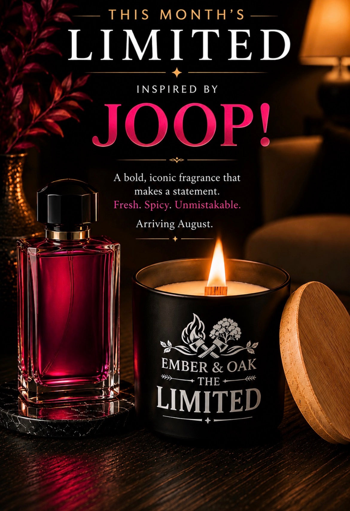 August The Limited luxury candle inspired by Joop by Ember & Oak